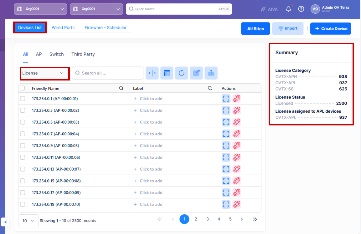 Assign device license for AOS 6X from device list OVT 10.6.1-20260903-095032.png